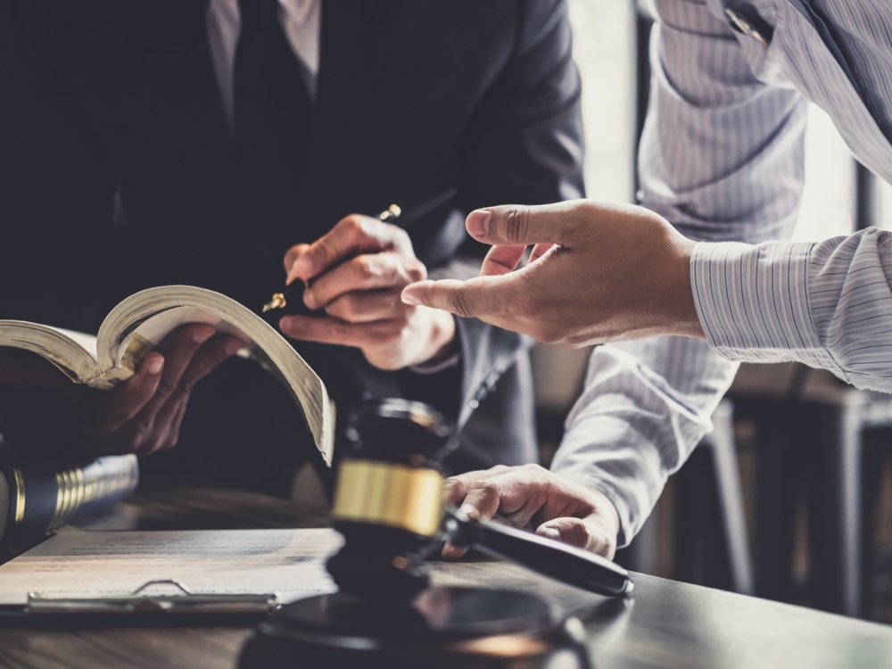 Good service cooperation, Consultation of Businessman and Male lawyer or judge counselor having team meeting with client, Law and Legal services concept.